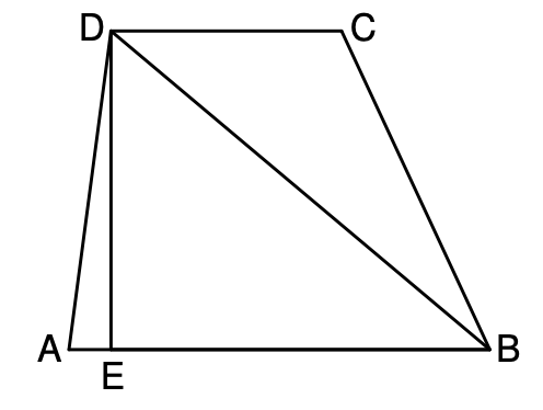 Trapez ABCD mit Diagonale DB und senkrechter Strecke DE auf der Basis AB.